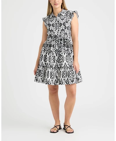 Ellen Tracy Women's Belted Ruffle Sleeve Tiered Dress