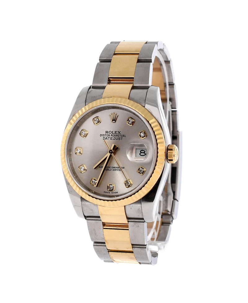Pre-Owned Rolex Oyster Perpetual Datejust Automatic Watch in Stainless Steel and Gold with Diamond Markers 36mm