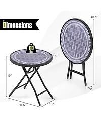 Gymax Round Folding Side Table 18 Inch Patio Coffee Table w/ Tempered Glass Tabletop