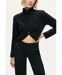 Nocturne Women's Heart-Button Cutaway Mock-Neck Cardigan