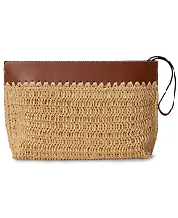 Lauren Ralph Lauren Leather-Trim Crocheted Straw Large Wallet