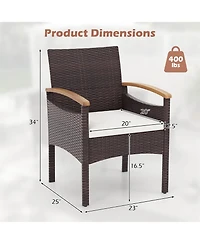 Gymax 4 Pcs Dining Chairs w/ Acacia Wood Armrest Heavy Duty Metal Frame Patio