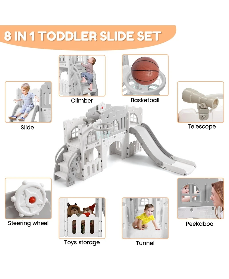 gaomon 8-In-1 Indoor Playground With Slide:Slide Playset, Includes Slide, Basketball Hoop, Climber