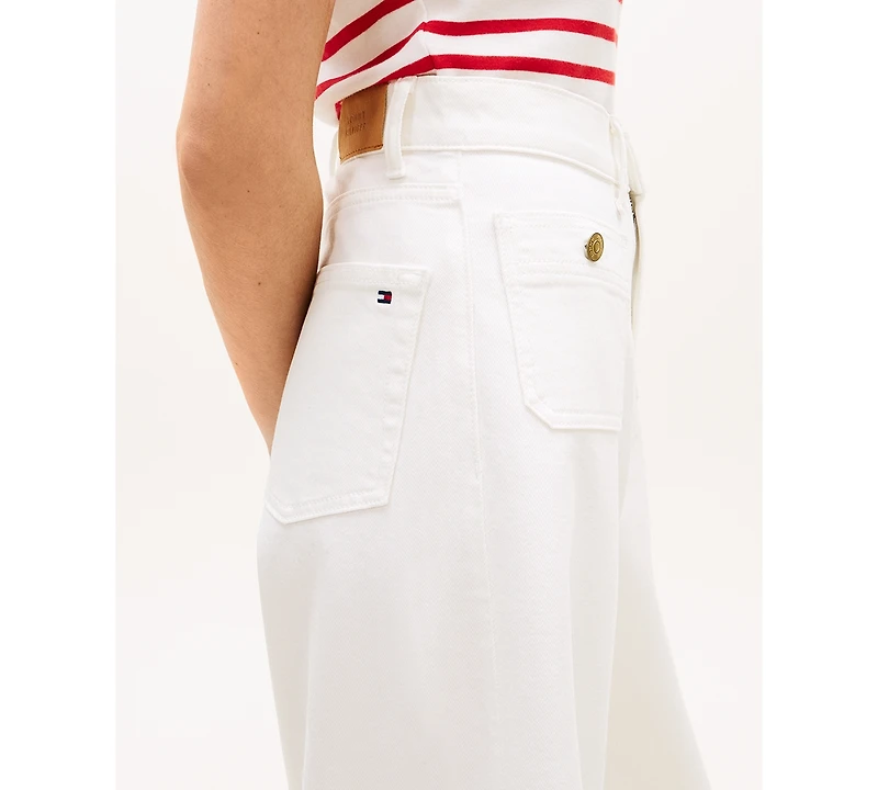 Tommy Hilfiger Women's White Wide-Leg Patch Jeans