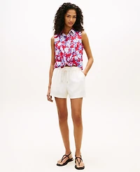 Tommy Hilfiger Women's Printed Poplin Knotted Collared Shirt