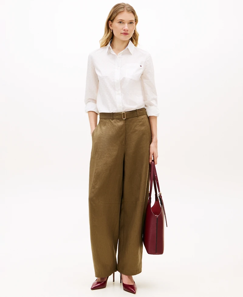 Tommy Hilfiger Women's Clip Dot Roll-Tab Collared Shirt