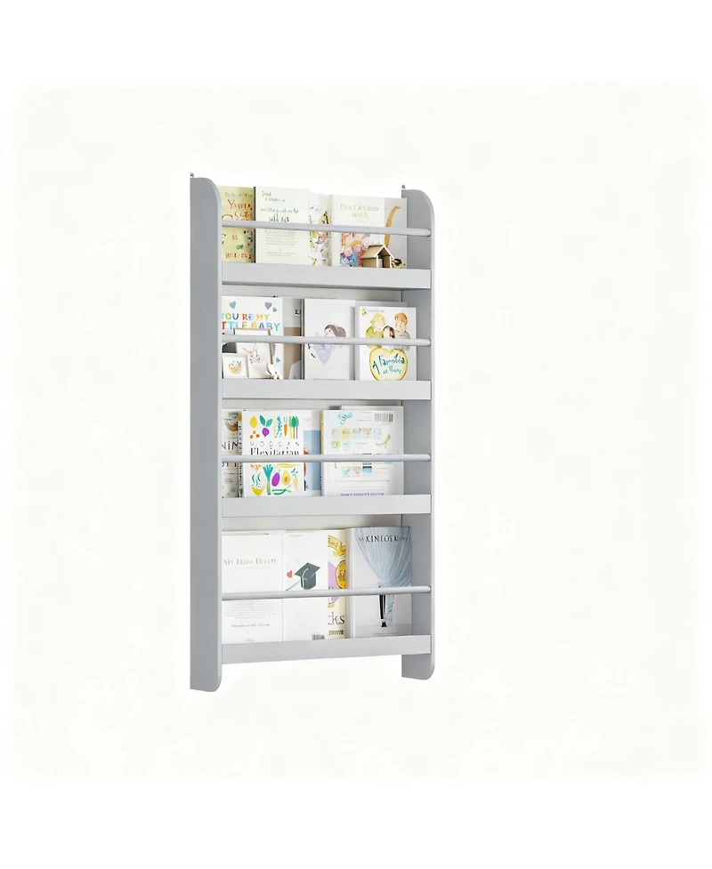 Yigii Wall-Mounted 4-Tier Bookshelf: Space-Saving, Kid-Friendly, Easy Assembly