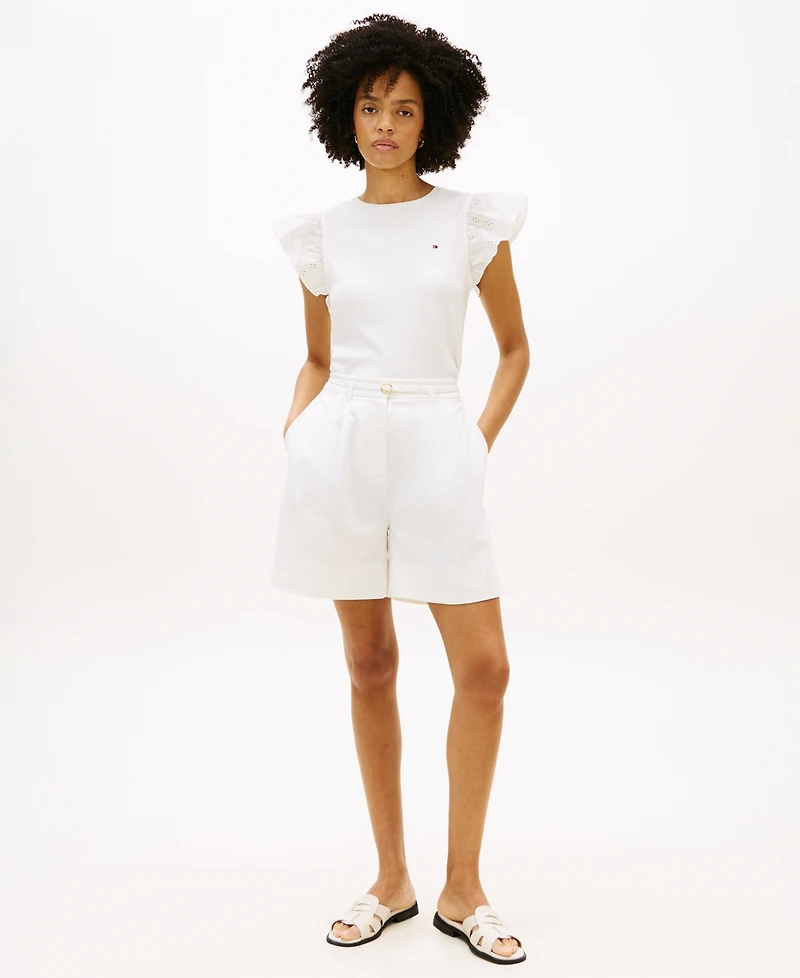 Tommy Hilfiger Women's Broderie Mix-Media Top