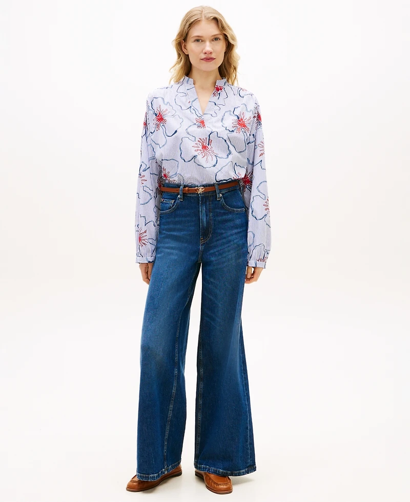 Tommy Hilfiger Women's Relaxed V-Neck Poplin Top