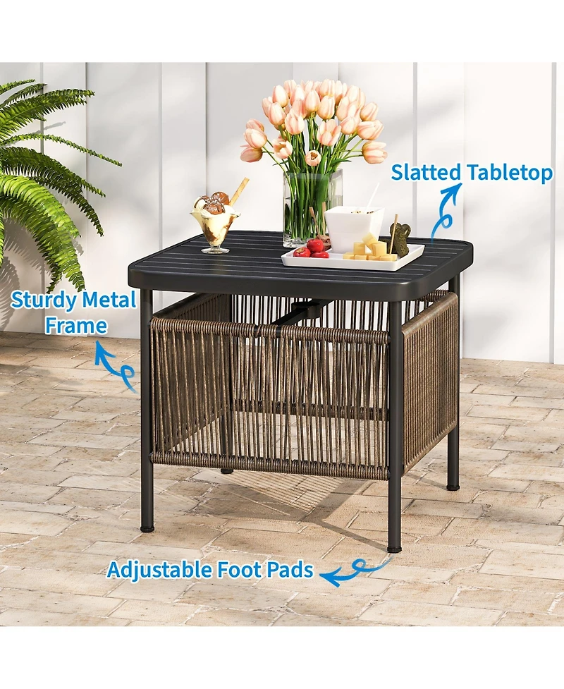 Gymax Pe Rattan Outdoor Side Table with 1.57-Inch Umbrella Hole, Square Patio End Table