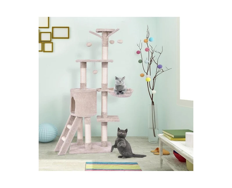 Aostirmotor 56" Cat Play Tree with Condo, Scratching Posts & Ladder