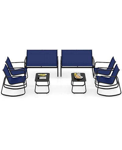 Gymax Set Of 8 Outdoor Patio Rocking Set 4 Rocking Chairs & Loveseat w/ Glass-Top Table