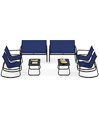 Gymax Set Of 8 Outdoor Patio Rocking Set 4 Rocking Chairs & Loveseat w/ Glass-Top Table