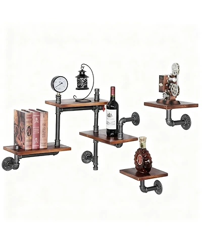Yigii Industrial Rustic Pipe Shelves 5-Tier Wall Storage for Home Decor