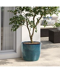 LuxenHome Forest Fade Ribbed Ceramic Planter, 15" Large Glossy Pot