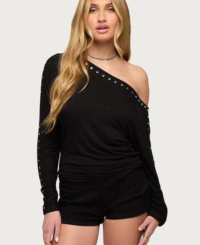 Edikted Women's Paola Off Shoulder Stud Top