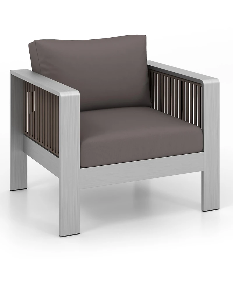 Gymax 2 Piece Aluminum Patio Furniture Set Outdoor Sectional Sofa Set w/ Thick Cushions