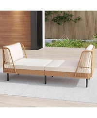 Gymax 2PCS Patio Wicker Daybed w/Seat Back Cushions Robust Metal Legs For Backyard