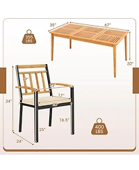 Gymax Set Of 7 Patio Acacia Wood Dining Set w/ Soft Seat Cushions Umbrella Hole Outdoor