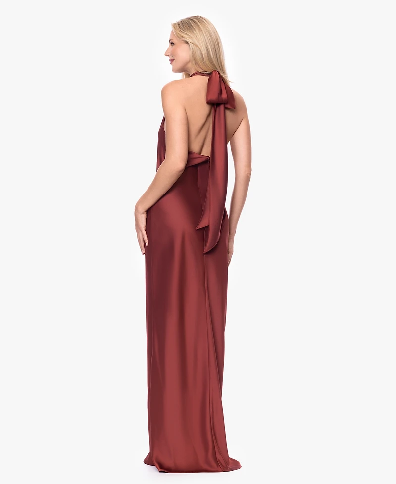 Betsy & Adam Women's Cowl Neck Halter Gown