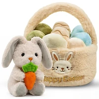 Sperric Easter Plush Bunny with Carrot & Easter Egg Plush Basket Toy Set, Cute Easter Stuffed Animals, Easter Basket Stuffer Toys for Newborns