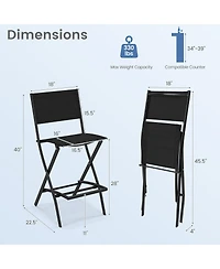 Gymax Folding Bar Stools Set of 4 Patio Sling Chairs w/ Backrest Humanized Footrest