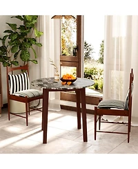 Sugift 35 Inch Round Dining Table with Rubber Wood Legs and Marble-textured Veneer Tabletop