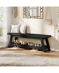 Tribesigns 55" Wood Entryway Bench with Shoe Storage