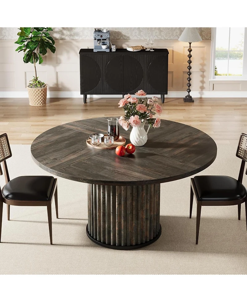 Tribesigns 47.24-Inch Round Dining Table for 4-6 People, Modern Fluted Mdf + Metal Base Kitchen Table