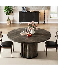 Tribesigns 47.24-Inch Round Dining Table for 4-6 People, Modern Fluted Mdf + Metal Base Kitchen Table