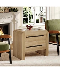 Tribesigns Nightstand with 2 Drawers Set of 2, 27.55" Night Stand with Storage, Modern Curved Bedside Table with Metal Handles.