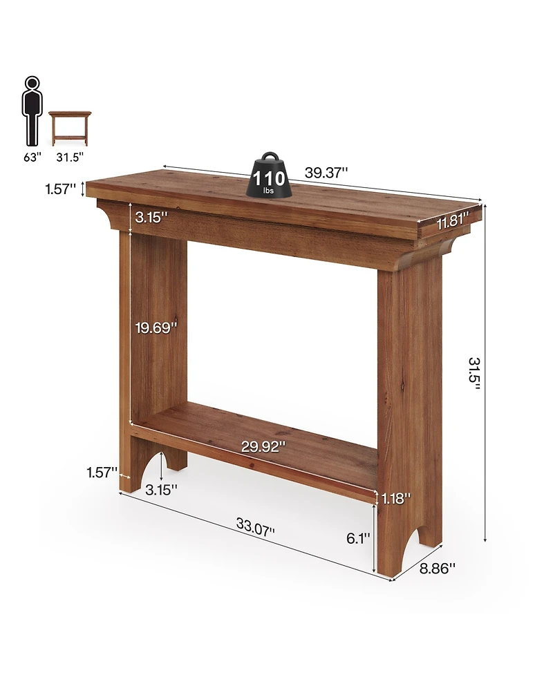 Tribesigns Solid Wood Console Table, 39.4" Entryway Table with Lower Shelf