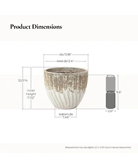 LuxenHome Boho Earth Ceramic Planter, 12” Tall Round Pot with Vertical Grooves & Artisan Texture