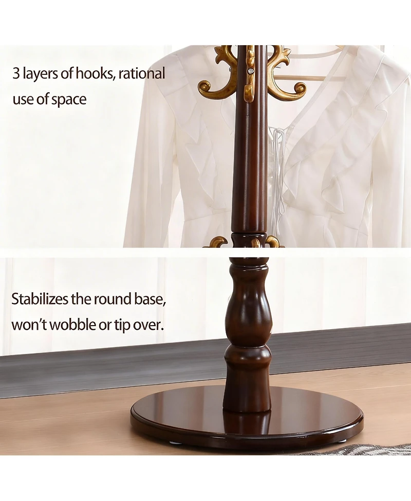 Yigii Stable Round Base Coat Rack with 14 Hooks for Space-saving Storage