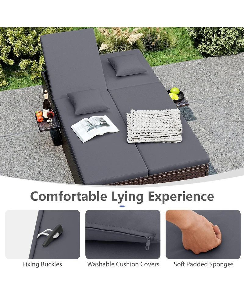 Gymax Patio Daybed Pe Wicker Double Chaise Lounge Adjustable Backrests Outdoor