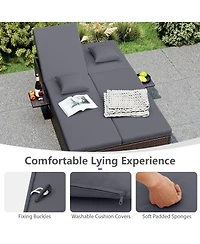 Gymax Patio Daybed Pe Wicker Double Chaise Lounge Adjustable Backrests Outdoor