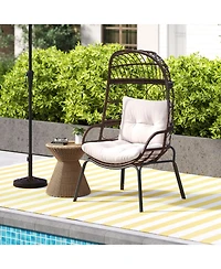 Gymax Pe Wicker Egg Chair Patio Cocoon Lounger w/ Comfortable Cushions & Metal Frame