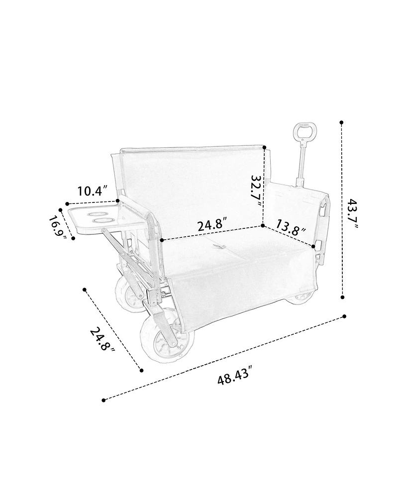 Rainsken Heavy-Duty Folding Wagon Cart with Bench Seat and Rear-Mounted Folding Tabletop, 500lbs Capacity for Camping