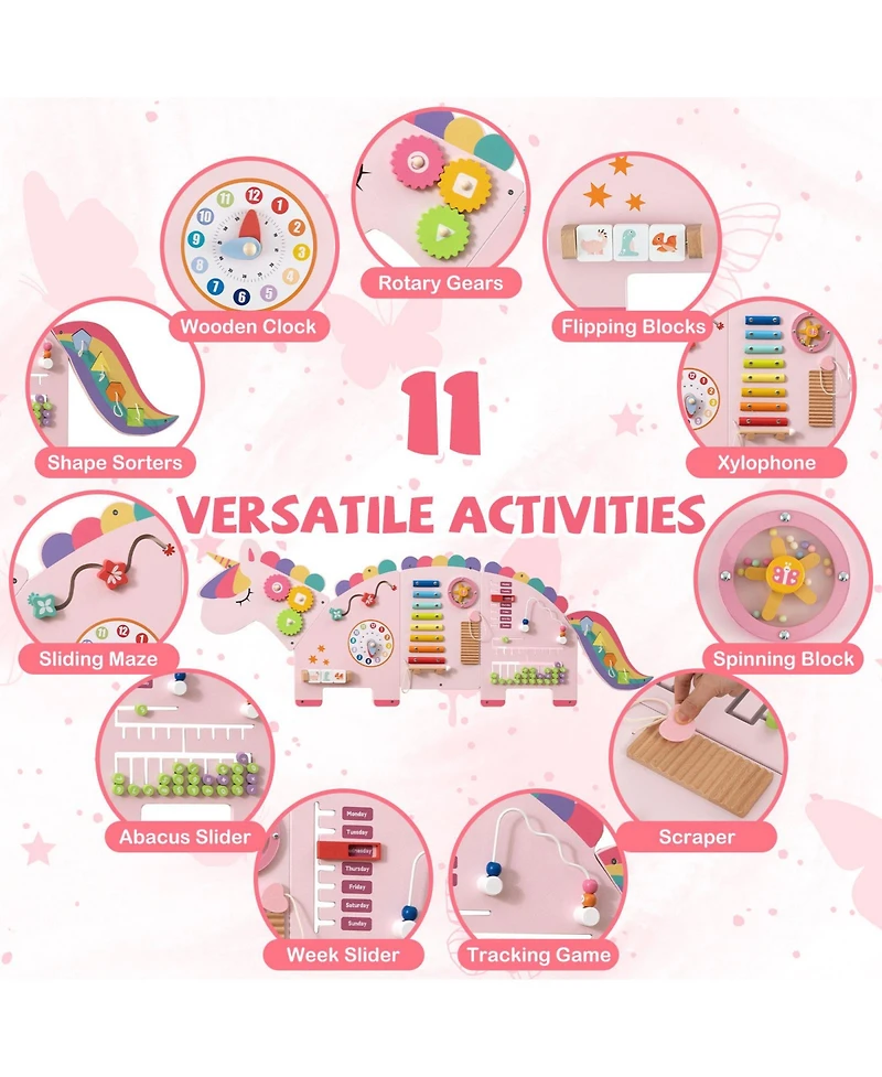 Mecale 11-in-1 Dinosaur Activity Wall Busy Board Panels for Toddlers