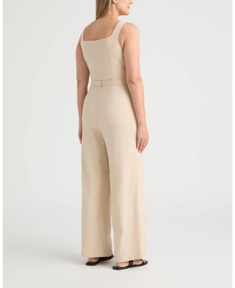 Ellen Tracy Women's Linen Jumpsuit with Embroidery Detailing