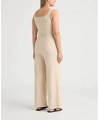 Ellen Tracy Women's Linen Jumpsuit with Embroidery Detailing