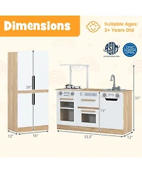Mecale Wooden 2-Piece Kids Kitchen Playset with Fridge & Running Water for Interactive Play