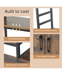 Sugift Double Wide 8-Tier Bookshelf with 2-Door Cabinet for Living Room Home Office-Rustic