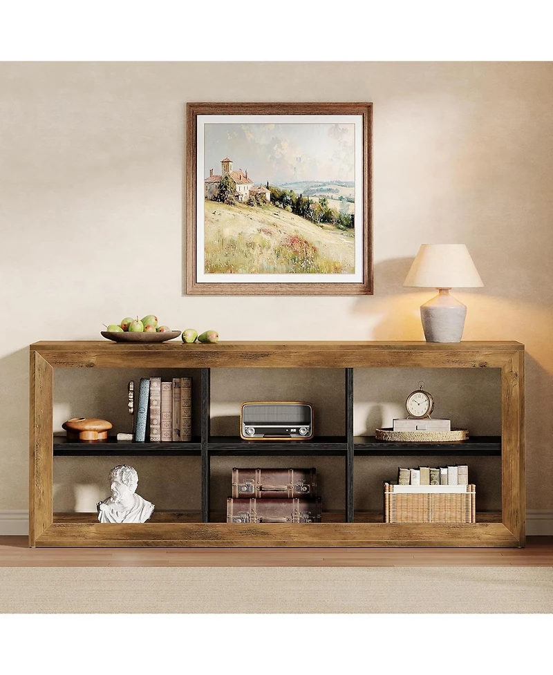 Tribesigns 63" Tv Stand for Up to 70 Inch Tvs, Farmhouse Entertainment Center with 6 Open Storage Cubes, Wooden Media Console TV