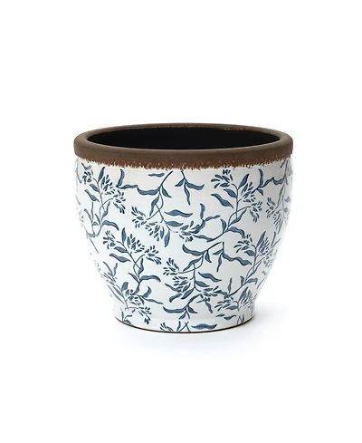 LuxenHome Floral Ceramic Planter, 15.16" Round, Indoor & Outdoor Garden Pot