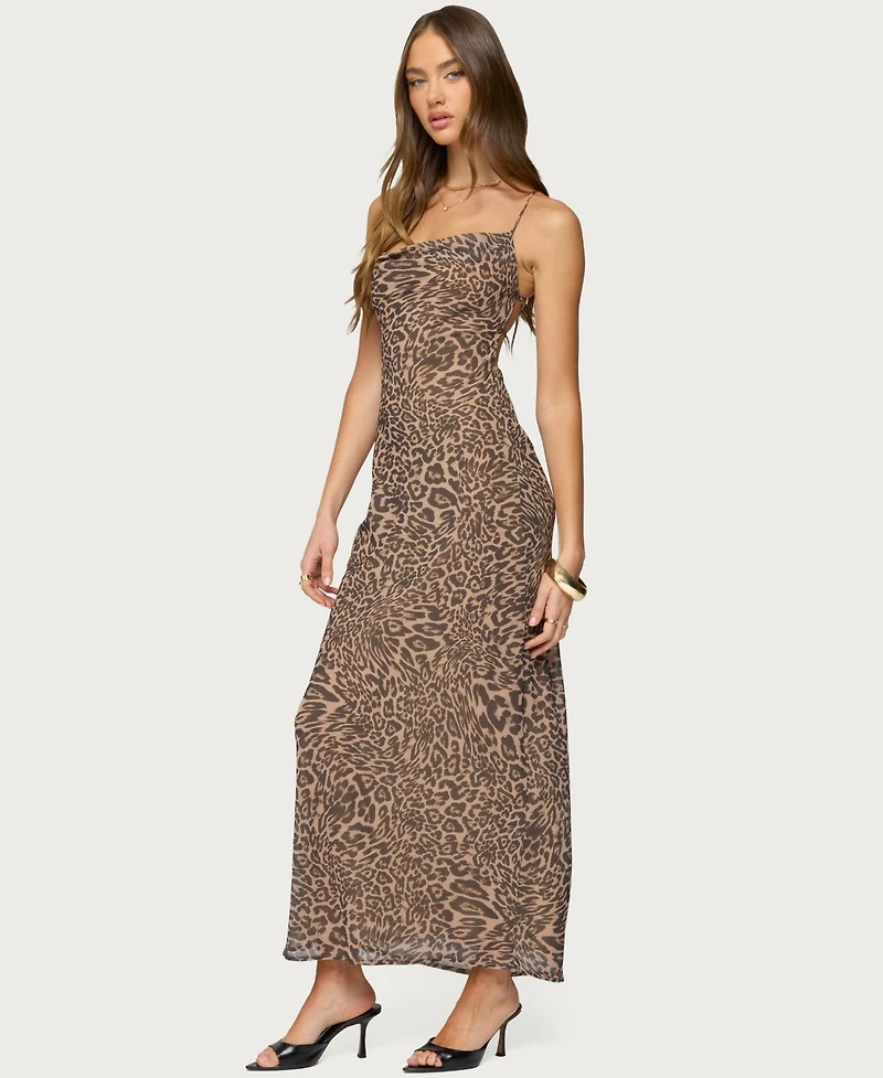 Edikted Women's Ayanah Leopard Printed Backless Maxi Dress