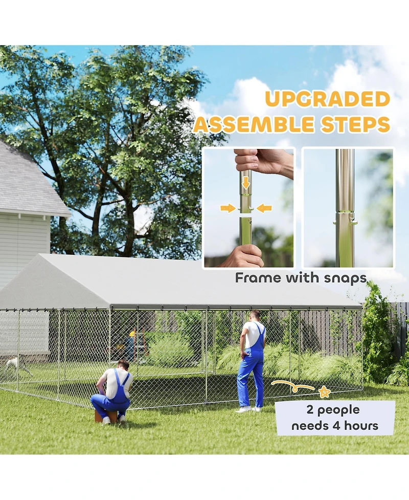 PawHut 19.7' x 19.7' x 8.9' Outdoor Dog Kennel with Roof, Secure Latch