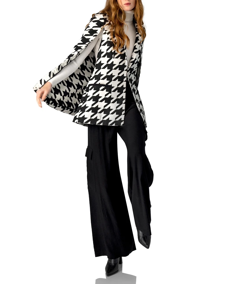 Ivonne Women's Mega Houndstooth Trench Coat with Cape