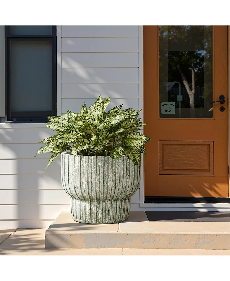 LuxenHome Vintage Distressed 13.4-Inch Tall Round Cement Planter