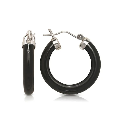 Curata Jewelry Solid Sterling Silver Simulated Dyed Jade Hoop Earrings 26x4mm